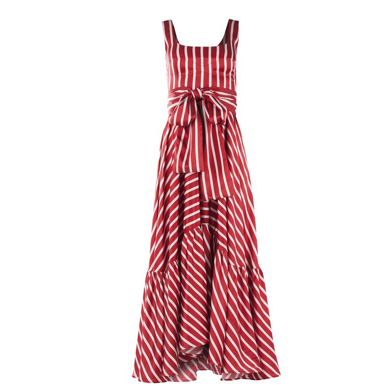 stripe printing stitching big swing sling dress  NSSE35186