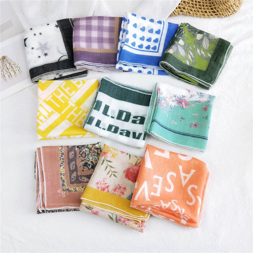 58 new cotton and linen small square scarves for women, spring and autumn, Korean all-match small scarves, headscarves, fashionable decorative scarves