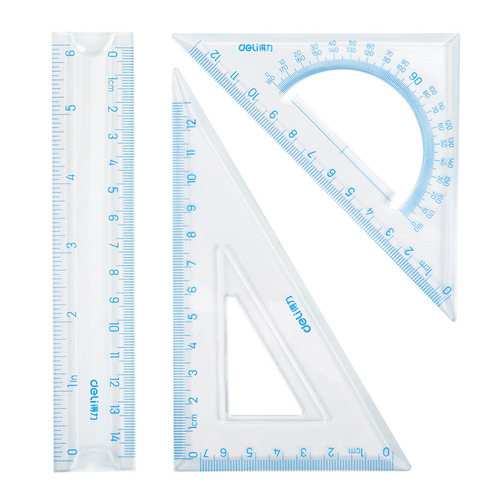 Deli 79520 15cm transparent soft ruler cartoon set ruler plastic triangle ruler protractor stationery set
