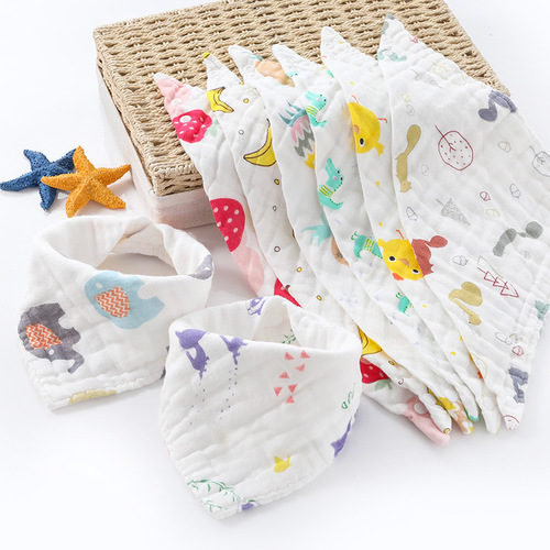 Infant bib Wholesale high density eight-layer gauze triangular scarf Cartoon infant bib bib bib