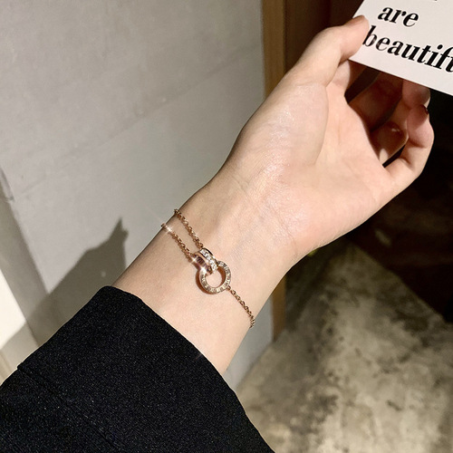 Titanium steel diamond ring interlocking Roman numeral bracelet women's simple temperament bracelet light luxury niche design hand jewelry