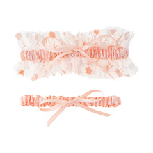LW45新娘蕾丝袜带 肉粉色网纱蝴蝶结性感情趣吊袜带松紧大腿环