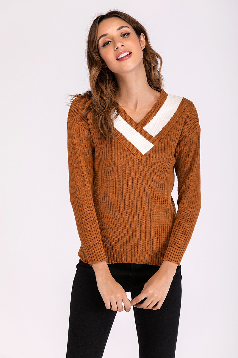 long-sleeved v-neck pullover loose sweater NSCX8099