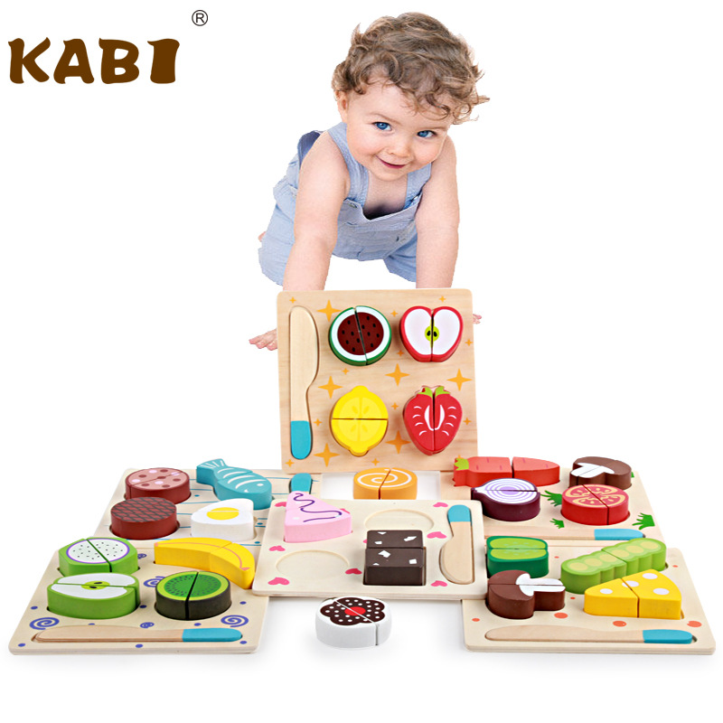 Madera juego casa simulación fruta corte juguete rompecabezas cognitiva educación temprana rompecabezas herramienta de corte pastelería vegetal