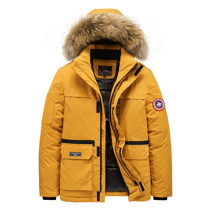 Invierno nuevo algodón acolchado abrigo ropa de los hombres más tamaño engrosado caliente al aire libre casual color sólido simple moda Cuello de piel de algodón acolchado abrigo