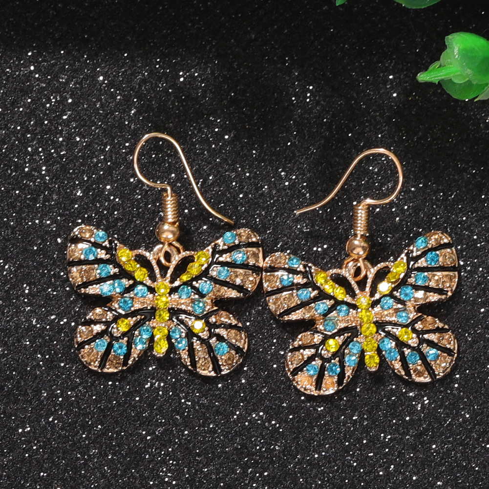 Aretes De Mariposa De Diamantes De Color Gancho De Oreja Exagerado De Insecto Multicolor Super Flash Aretes De Diamantes Completos Al Por Mayor Nihaojewelry display picture 14