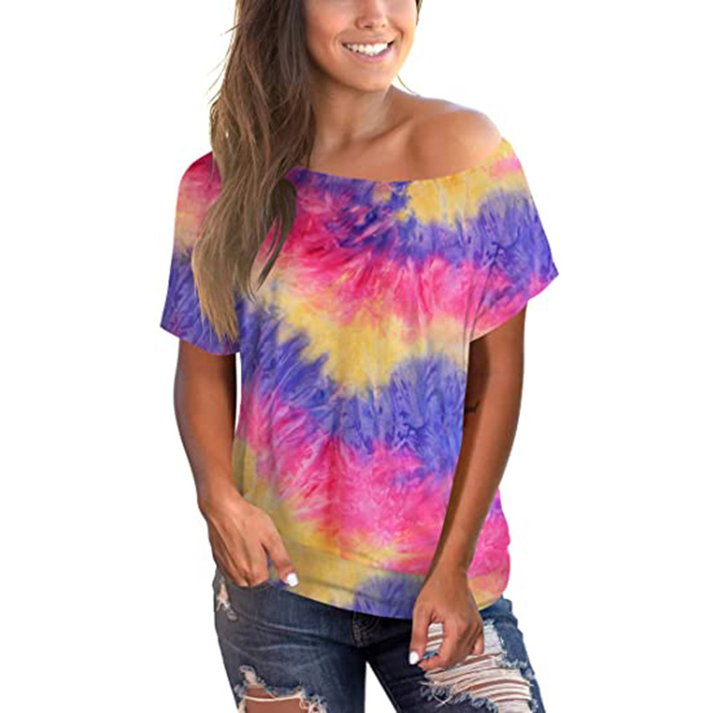 camiseta holgada de manga corta con estampado tie-dye para mujer NSKX8450