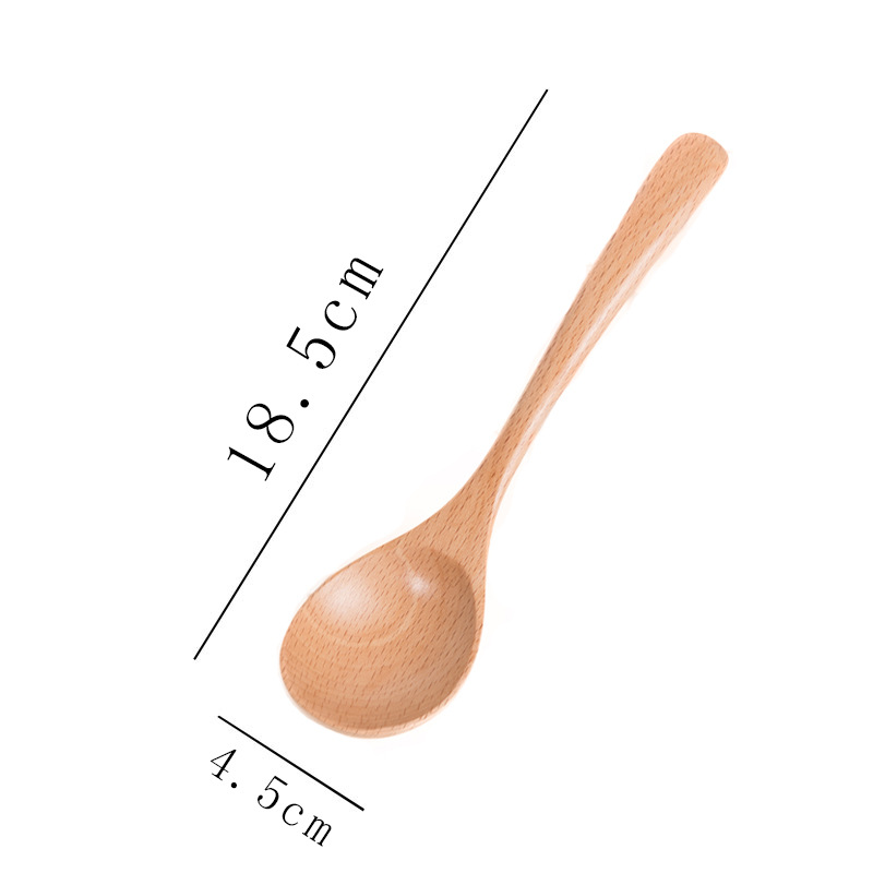 Colher de madeira japonesa de cabo longo para mexer café e mel, ideal para crianças._voghion.com