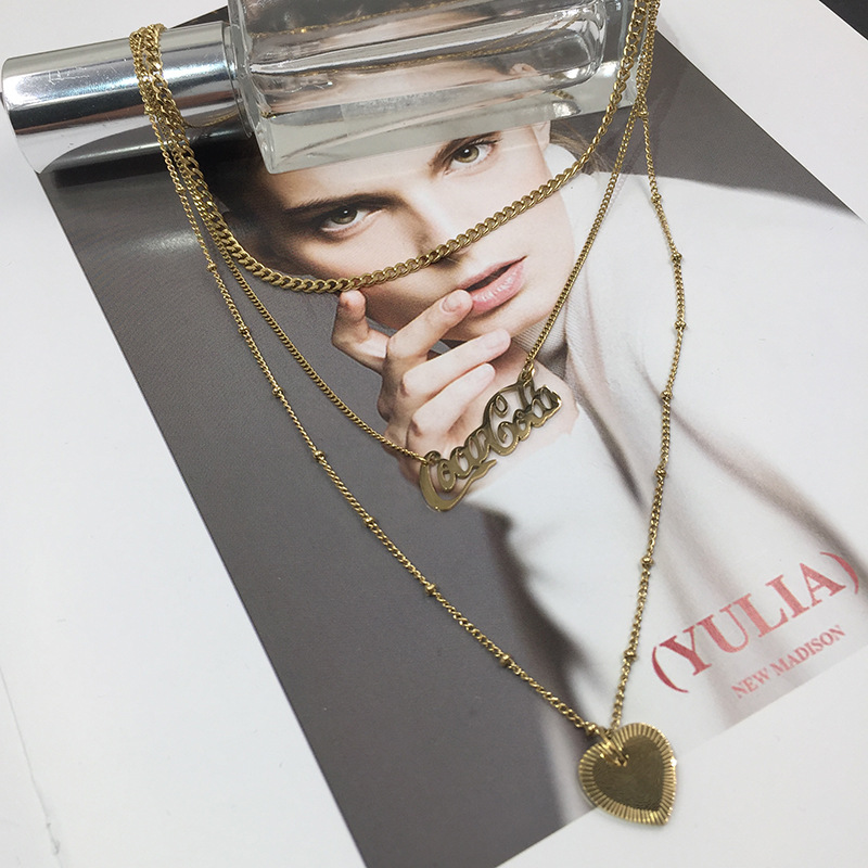 Love Gold Necklace Colorless Titanium Steel Multi-layer Superimposed Personality Cold Wind Clavicle Chain Wholesale Nihaojewelry display picture 3