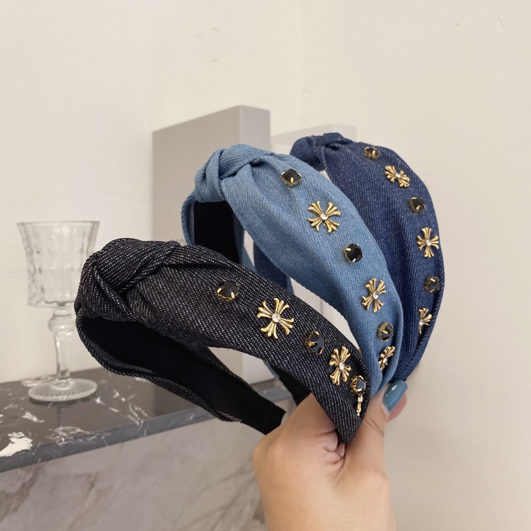 Korean Denim Knotted Wide-brimmed Headband display picture 8