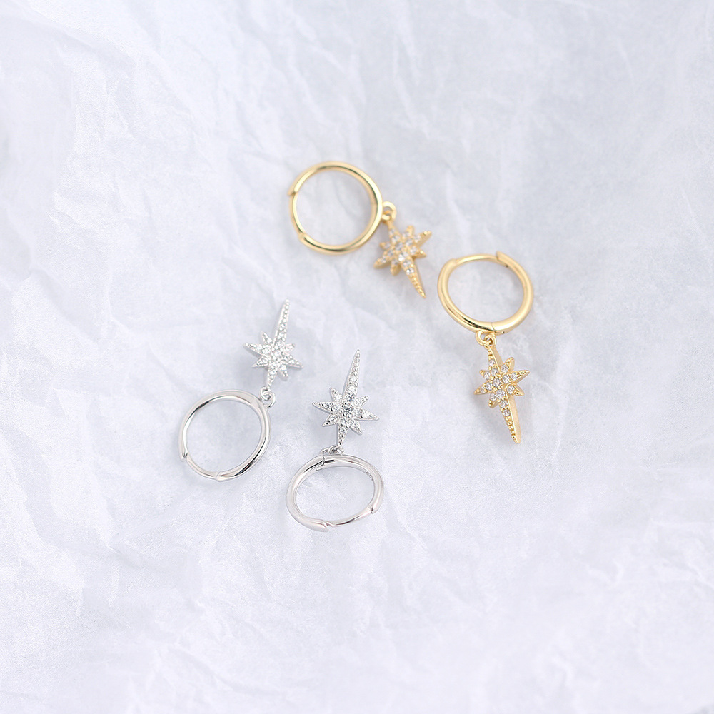 18K Real Gold Plated, Platinum Plated Plating Material Rhinestones Inlay Material 1 Pair 925 Sterling Silver Rhinestones Star Drop Earrings