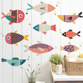 可移除墙贴浴室卡通鱼可爱厨房灶台瓷砖贴纸自粘墙纸防水 旗鱼