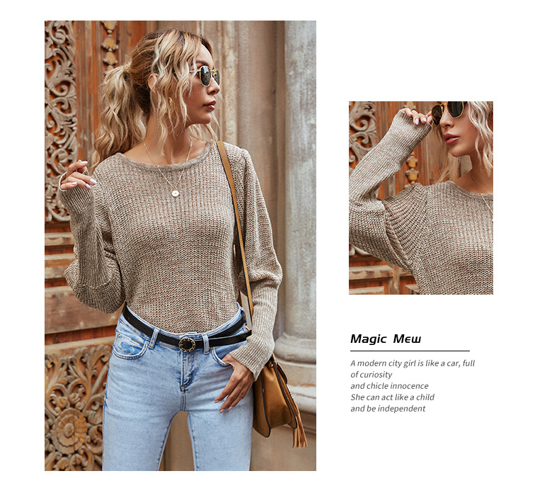 fashion round neck pullover solid color knit top Nihaostyles wholesale clothing vendor NSDMB73444