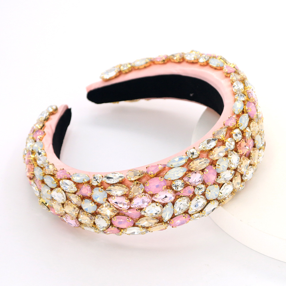 Baroque Fashion Geometric Wide-brimmed Headband For Women Full Of Rhinestones Three-color Hair Accessories Gold Velvet Non-slip Ball Headband Nihaojewelry display picture 8