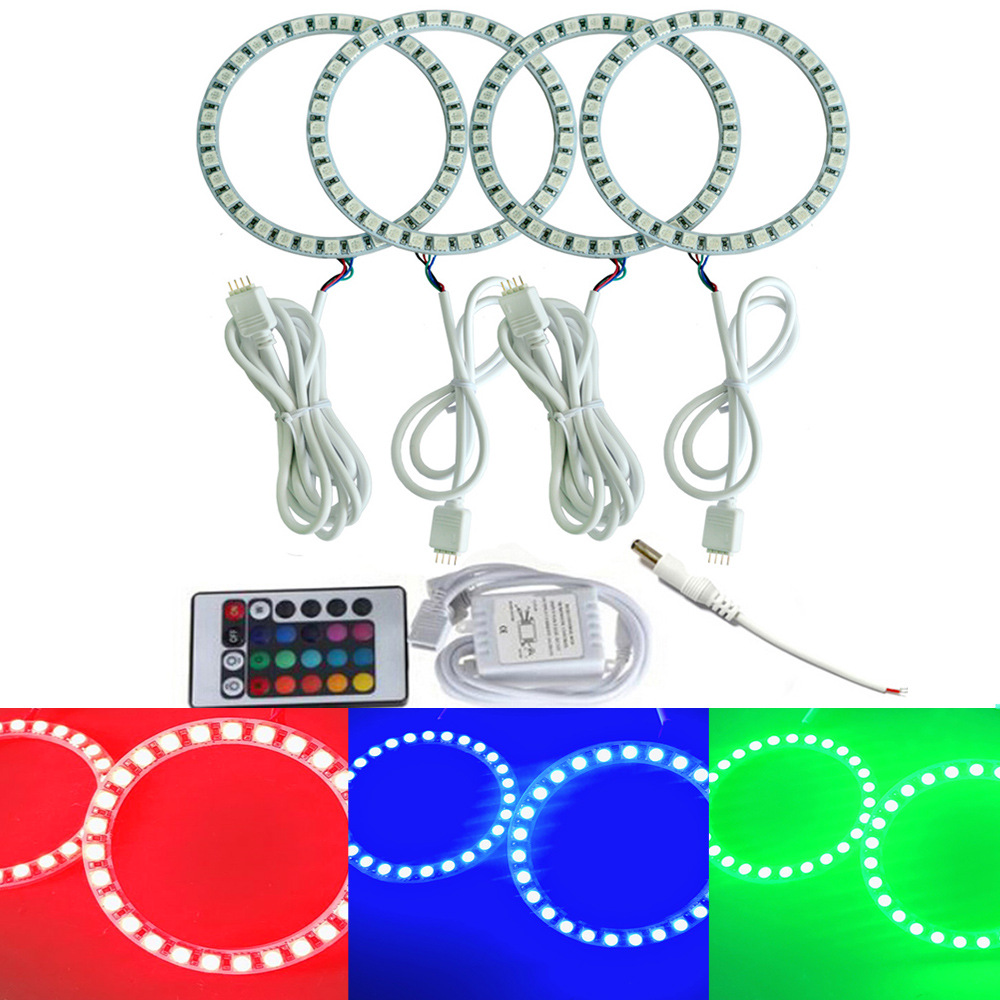 4X120mmRGB天使眼光圈36LED5050高亮全圆七彩遥控适用宝马E343032|ru