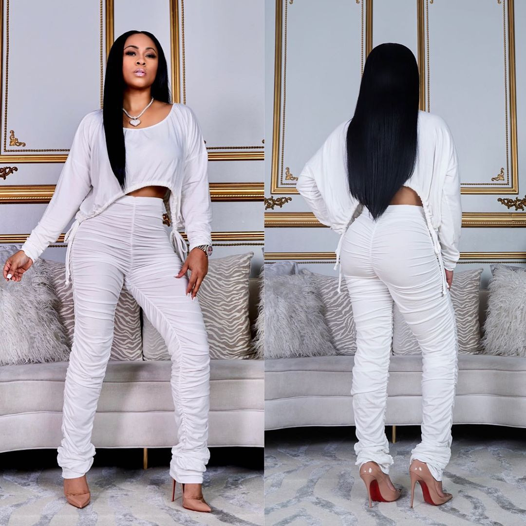 Women Long Sleeve Pleated Pants Suit Two Pieces Set Fashion Leisure Solid
