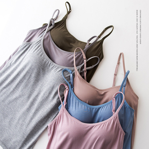 Vest with padded straps, bra-free vest, bottoming shirt, bra top, yoga women's outer wear sexy bottoming shirt