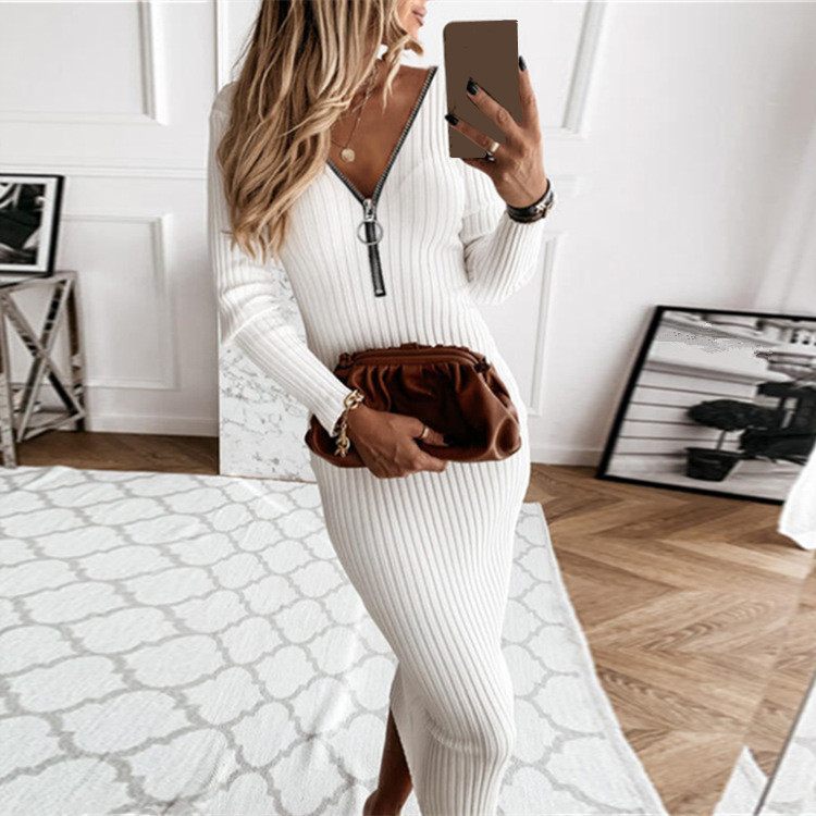 Women's Sweater Dress Casual Elegant V Neck Long Sleeve Solid Color Midi Dress Daily Street display picture 4