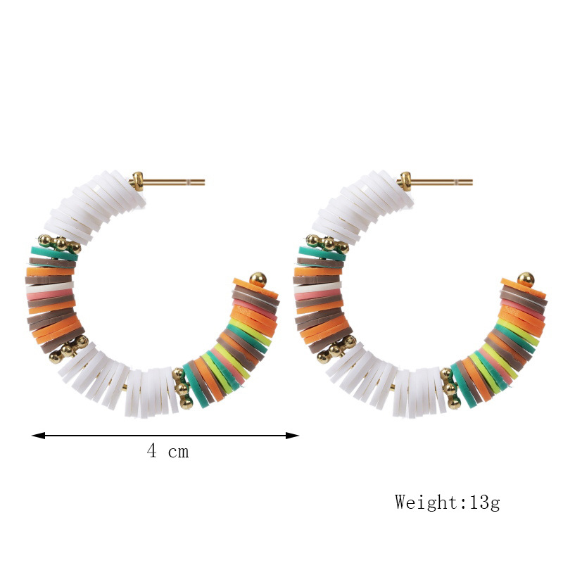 Europäische Und Amerikanische Mode Hand Gefertigte Weiche Keramik C-förmige Perlen Ohrringe Weibliche Earrings Grenz Überschreitende Persönlichkeit Farbe Ohrringe Schmuck display picture 1