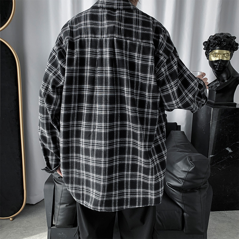 Primavera 2022 nuevo estilo de Hong Kong ins marca de moda a cuadros camisa de manga larga suelta BF camisa casual chaqueta hombres y mujeres moda