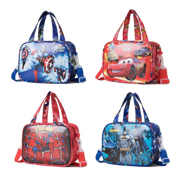 KT卡通皮革防水飯盒收納袋美隊蜘蛛俠手提飯盒袋斜跨收納袋午餐包