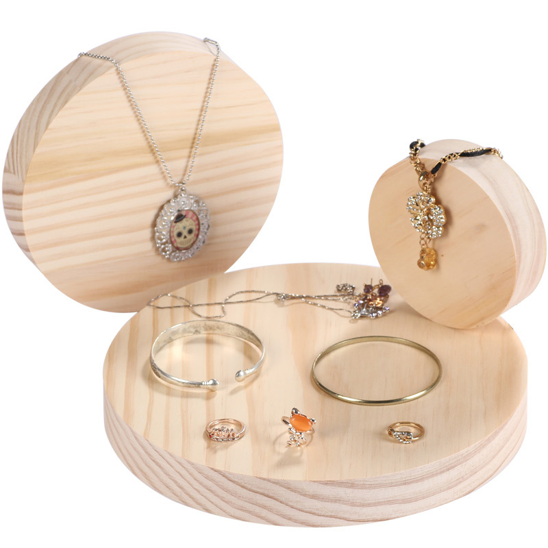 新款纯手工首饰架展示盘饰品架实木原木装饰盘圆形木垫 道具