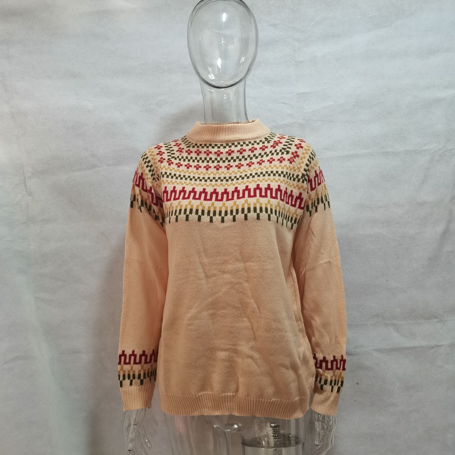 Maglione unisex in maglia grossa - Pullover oversize a collo alto con stampa dipinta a mano, caldo top invernale in misto lana per uomo e donna_voghion.com