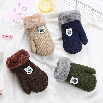 0-2歲兒童毛線針織手套雙層加絨加厚秋冬季男女寶寶戶外保暖挂脖