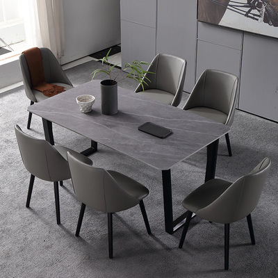 岩板餐桌长方形简约现代大小户型别墅家用桌轻奢北欧餐桌椅组合
