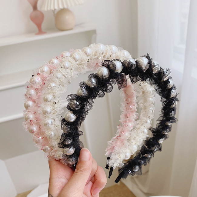 Korean Fashion Mesh Headband Fine-edge Large Pearl Headband Hair Bundle Wholesale Nihaojewelry display picture 14