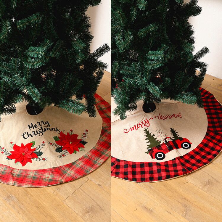 圣诞节格子树裙汽车树裙麻布树裙圣诞树围裙亚马逊跨境爆款