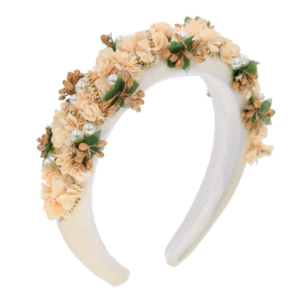 Sponge Headband Diamond Chain Flowers Hand-sewn Four-color Headwear Fashion Prom Headband display picture 5