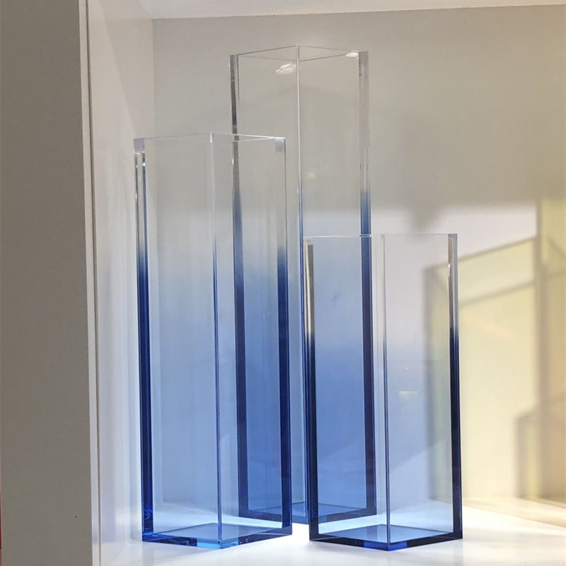 亚克力厂家定制透明渐变色花器压克力蓝色绿色茶色橙色染色花瓶|ms