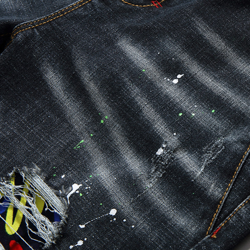 Broderade slim fit stretch straight jeans för män_voghion.com