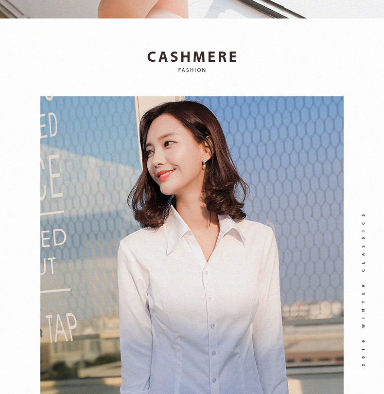 2021白色衬衫女长袖新款职业装V领修身正装棉衬衣工作服工装详情图12
