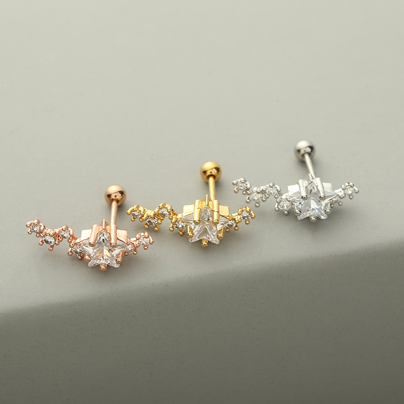 Fashion Solid Color Copper Ear Studs Inlay Pearl Zircon Copper Earrings 1 Piece