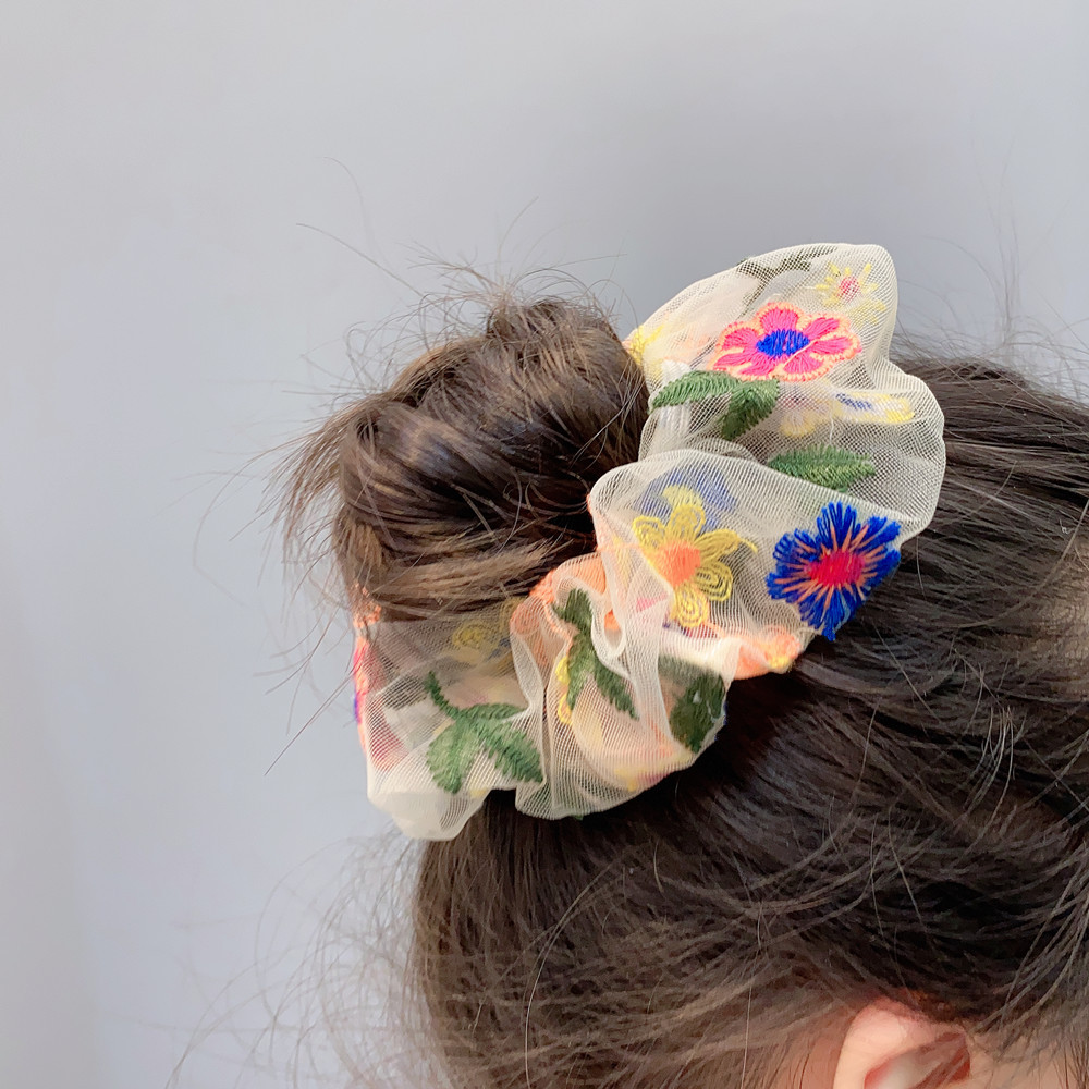 Flower Embroidery Mesh Hair Scrunchies display picture 1