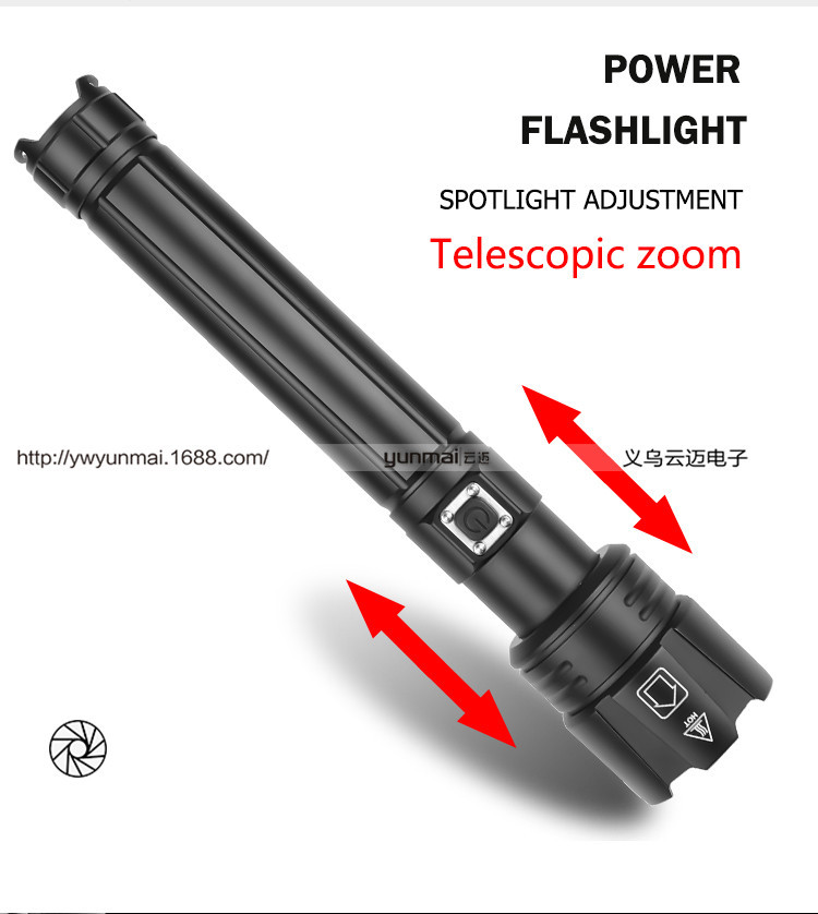 跨境P70变焦手电筒 升级TYPE-C USB充电带输出XHP70强光P90手电筒详情30