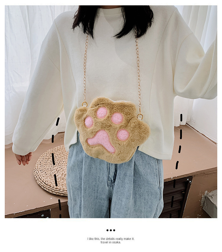 MAO MAO Bag Women's 2020 Autumn/Winter New Trendy Korean style Bag, plush single-shoulder bag, crossbody bag, bear paw chain small bag undefined