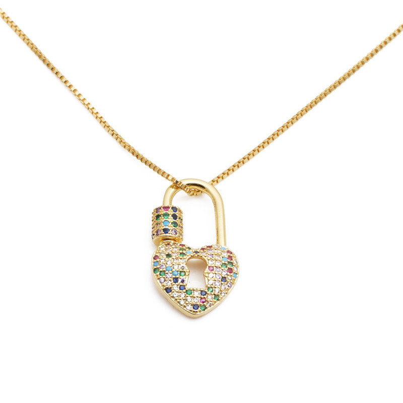 New microinlay zircon heart lock necklace nihaojewelry wholesalepicture1