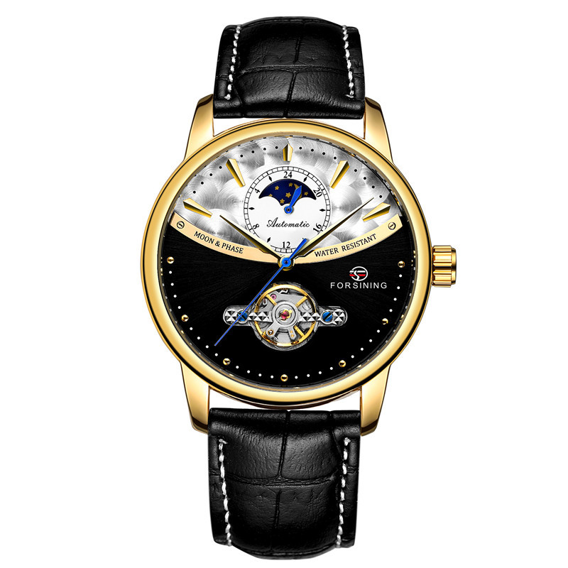 Forsining Fusini 8179 cinturón hombres de negocios reloj mecánico automático transparente inferior hueco reloj hombres