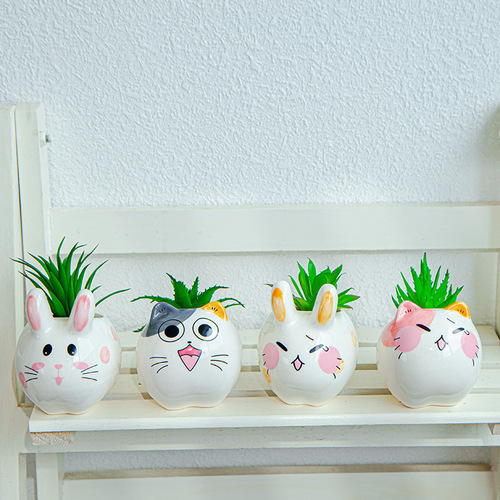 Creative cartoon animal succulent flowerpot Nordic Amazon gardening foreign trade cute cat combination ceramic mini potted plant