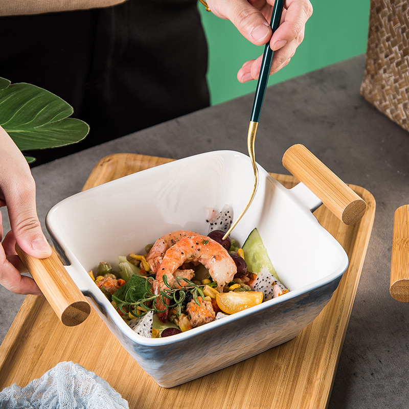 Nordic inswind cuenco de cerámica cuenco de sopa personalizado cuenco de fideos creativo con cubierta de platos de ensalada de frutas