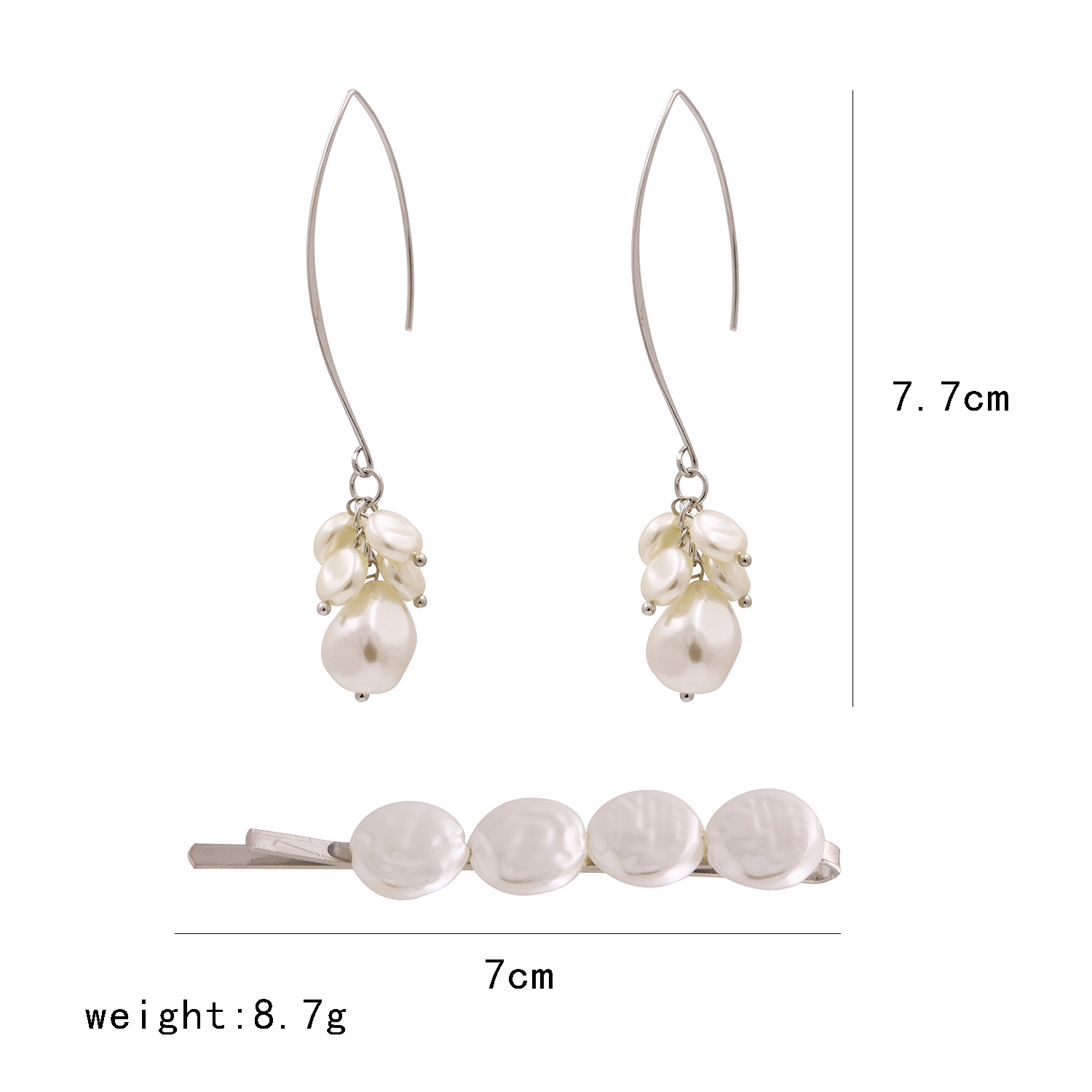 Fashion Hairpin Earrings Set Pearl Word Clip C-shaped Pearl Hairpin Earrings Wholesale display picture 15
