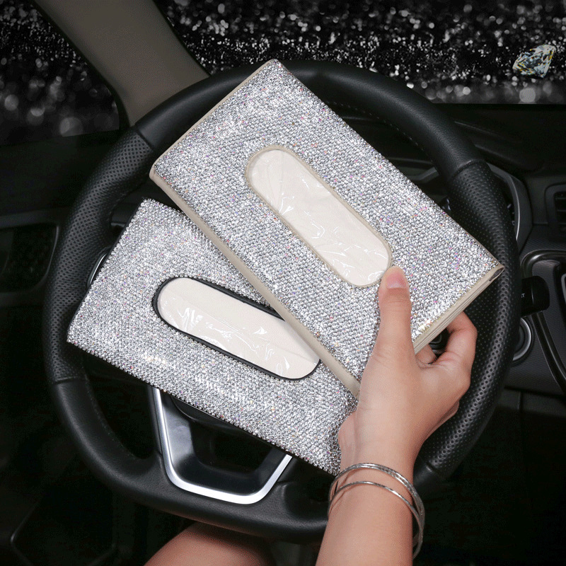 Car Tissue Box,In-car Paper Box,Diamond-encrusted Car Decoration,Fashionable Paper Box,Creative Car Sun Visor Paper Box