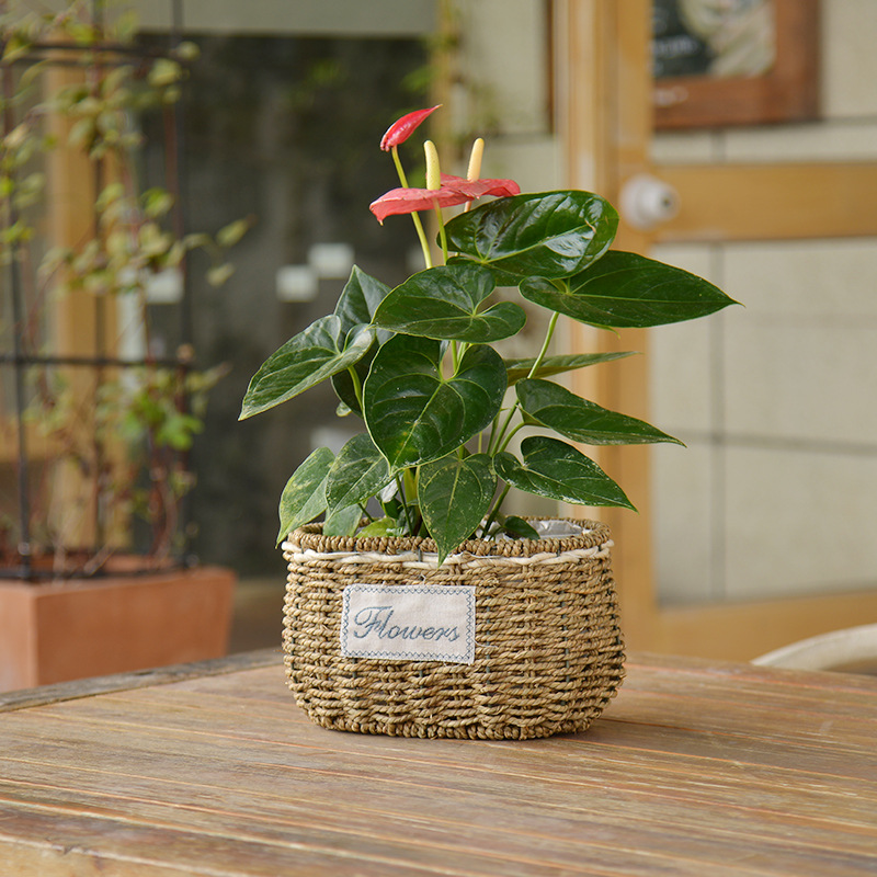 Directo de fábrica cesta de flores de paja tejido nórdico hecho a mano mimbre ratán jardín decoración boda flor cesta flor maceta