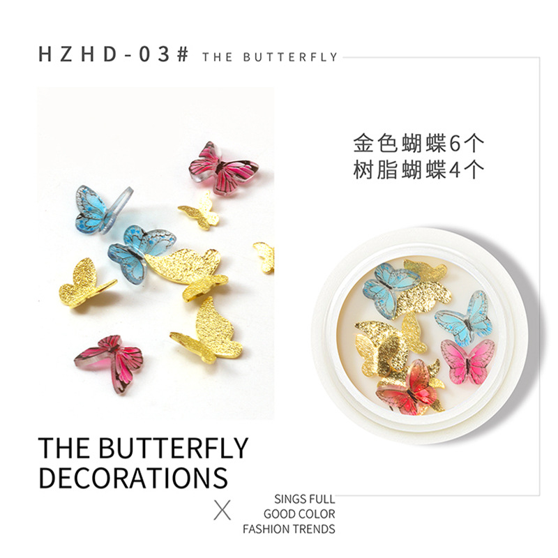La celebridad en línea Pequeño Libro Rojo Venta caliente mixta manicura mariposa joyería DIY hecho a mano tridimensional mariposa resina metal mariposa