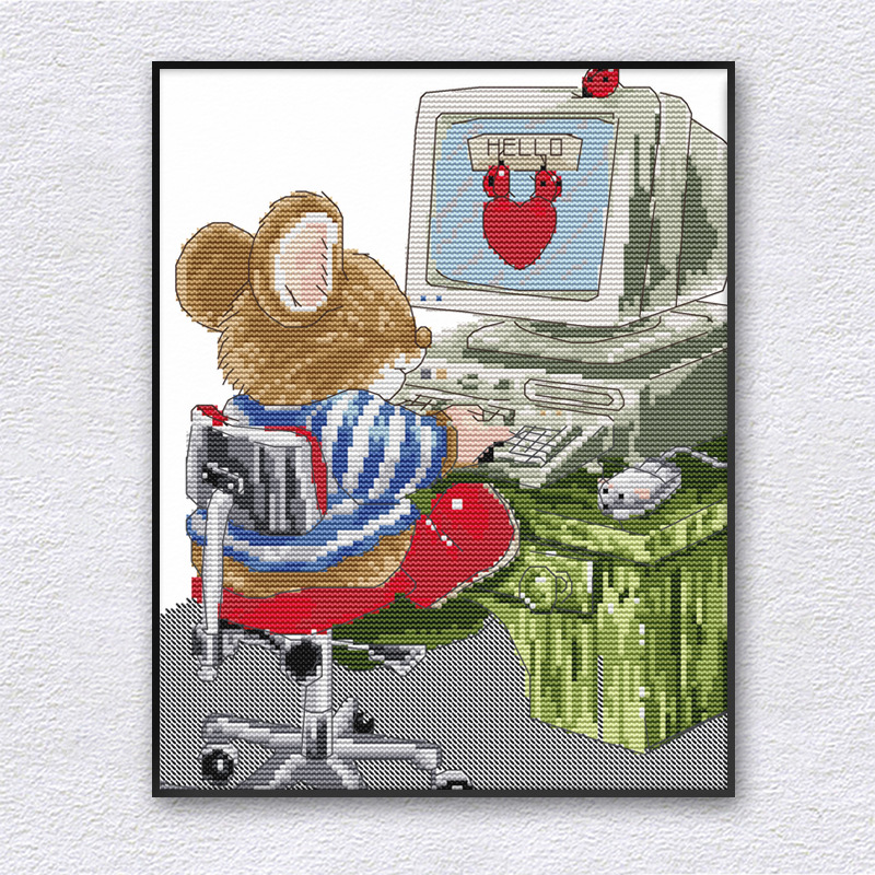 欢乐99 卡通十字绣电脑精灵鼠小幅挂画自绣刺绣diy材料包一件代发