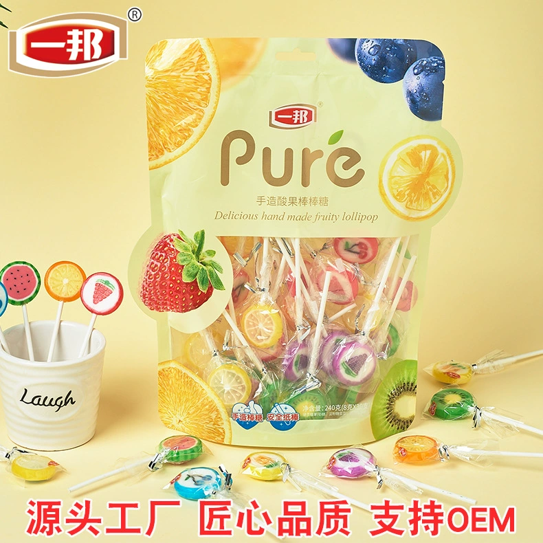 Фруктовые леденцы Yibang pure, ассорти, упаковка 240 г или штучные 6 г, цветные на палочке