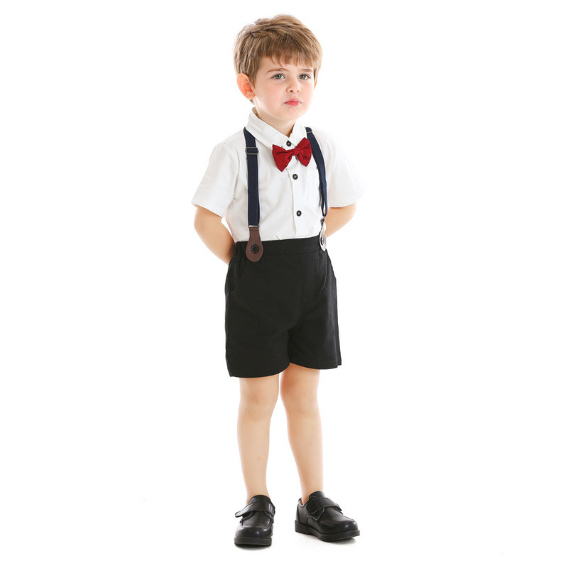 Kid Overalls Shorts Suit Bow Tie Pure White Shirt Two-piece Suit display picture 2
